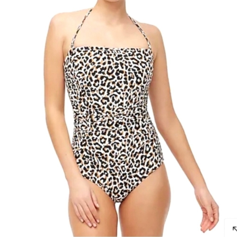 275. J. Crew Leopard Print Ruched Bandeau Removable Halter Swimsuit